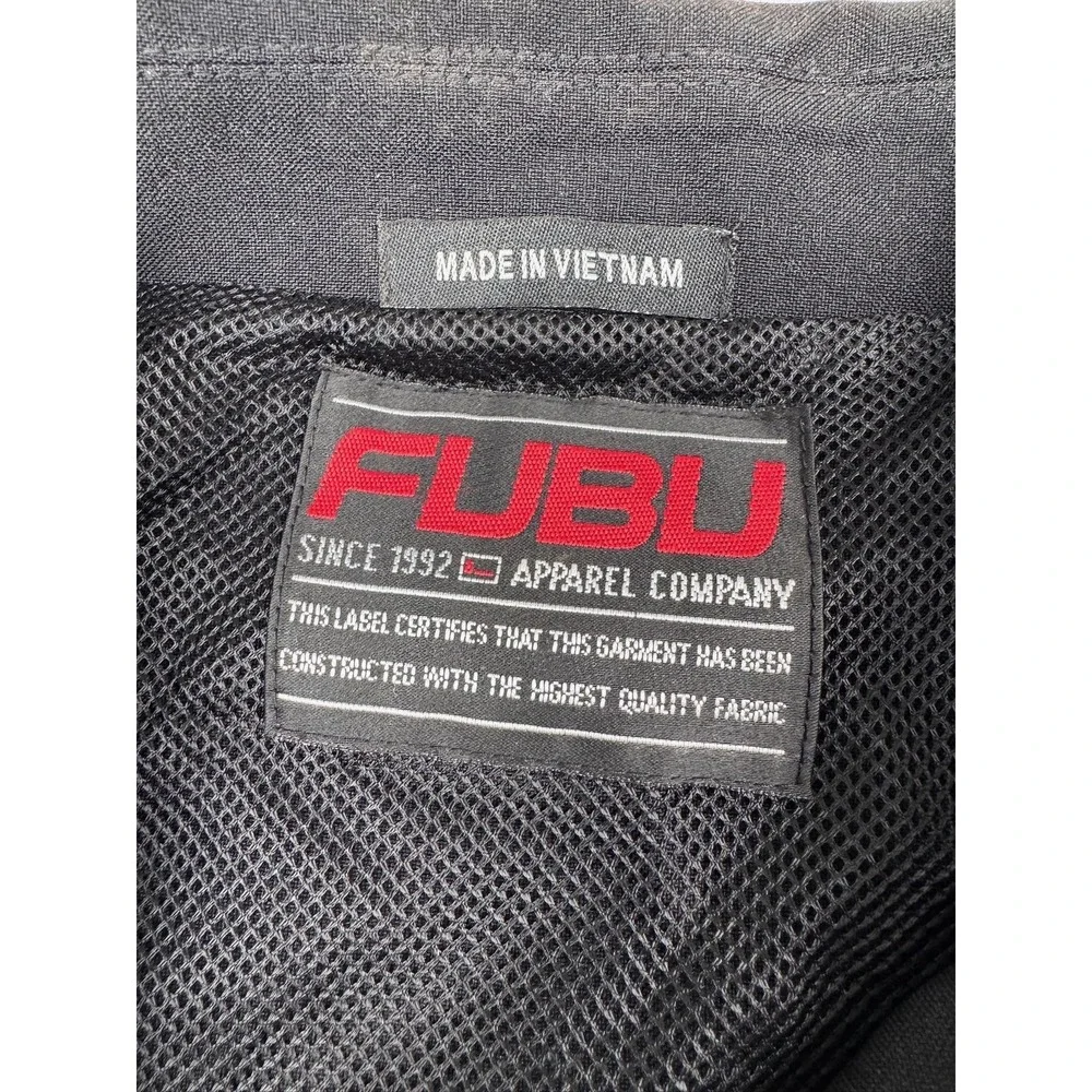 FUBU Windbreaker Jacket Mens S Black Button Front Lined Hip Hop Streetwear - Picture 3 of 4